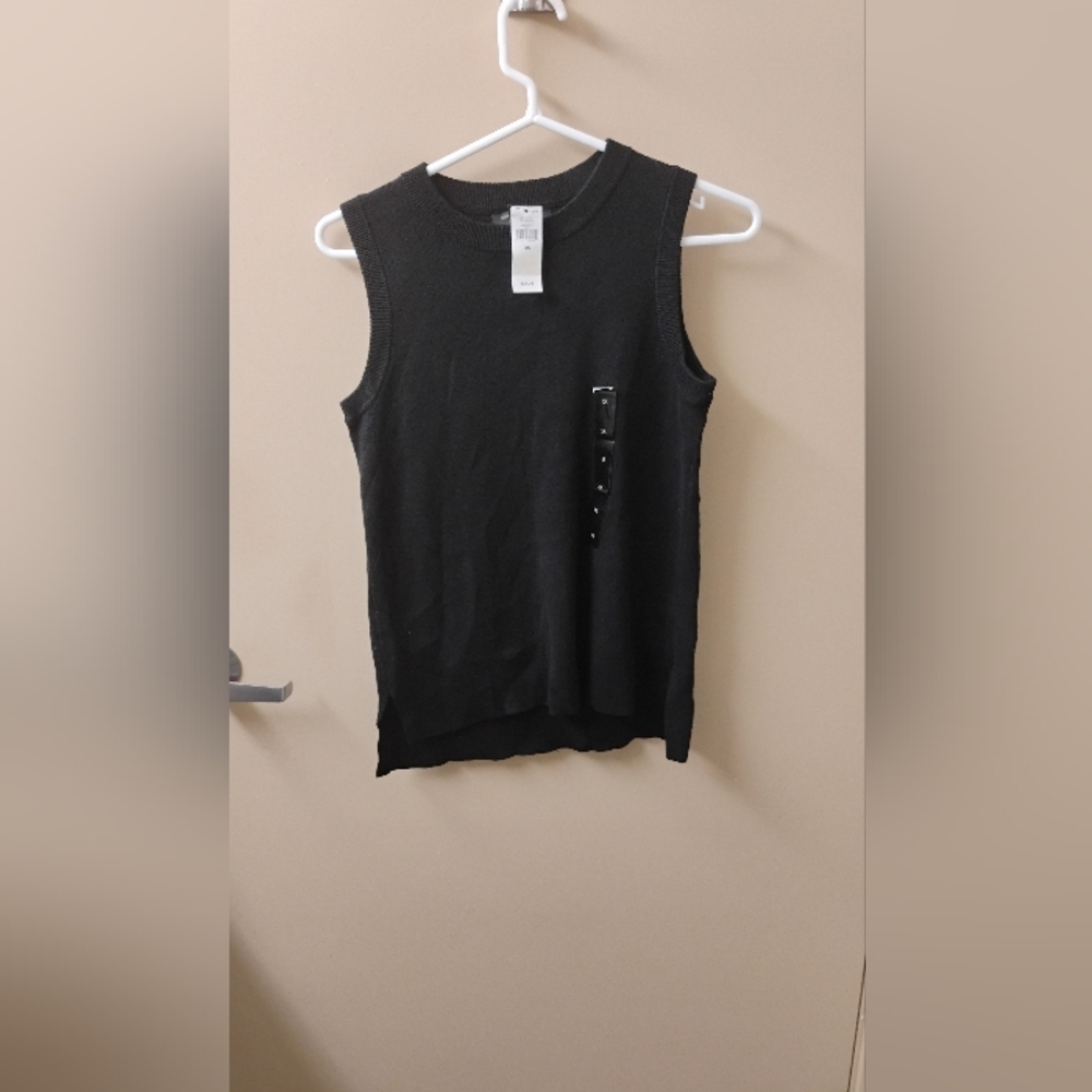 NWT Banana Republic Factory Women's Black Pointelle Knit Top Sz XS